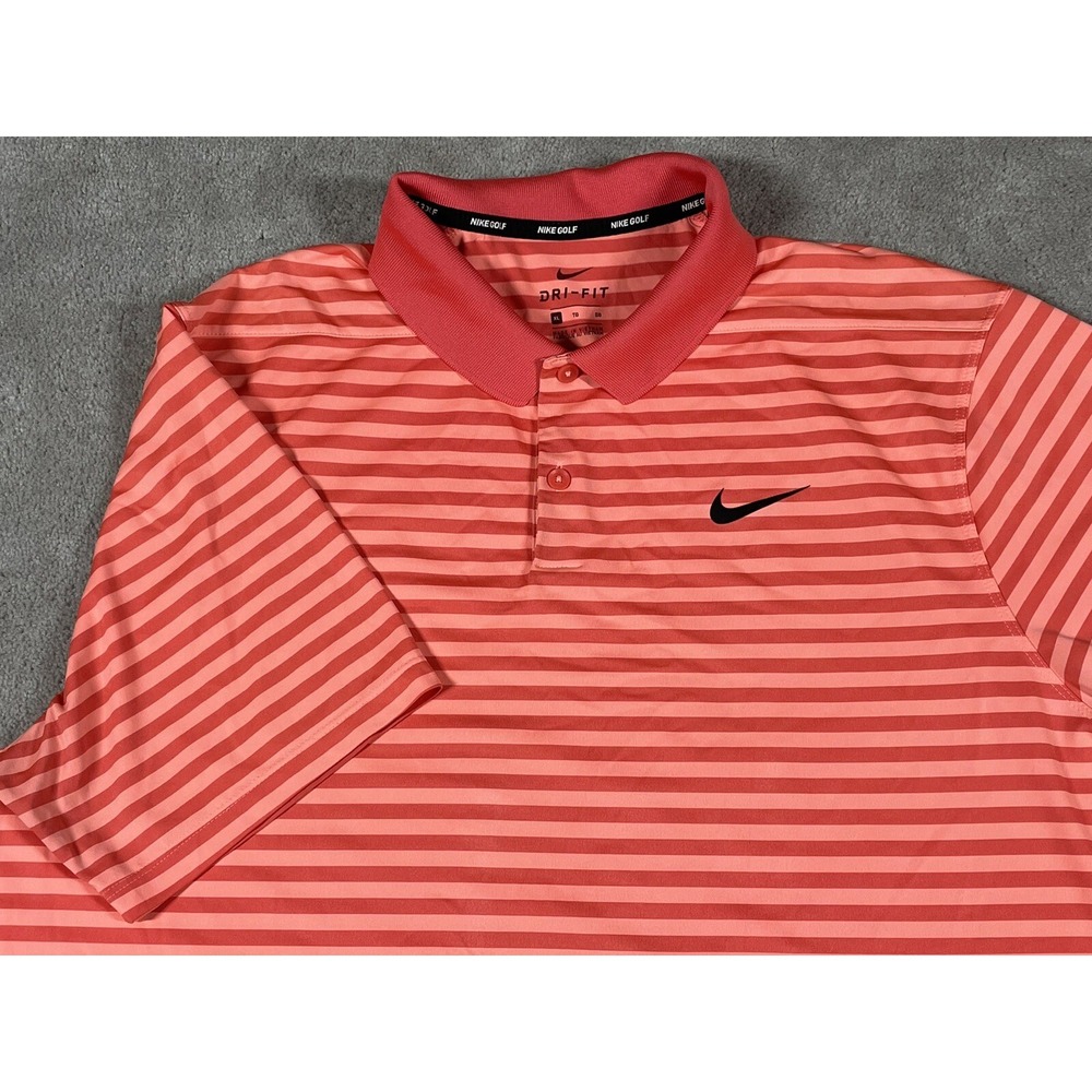 Nike Golf Dri-FIT Polo Shirt Mens XL Coral Orange Striped Short Sleeve Athletic